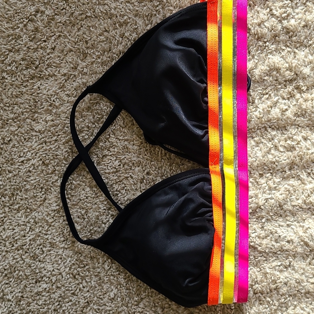Xhilaration Black/Multicolored Swimsuit Bikini Top